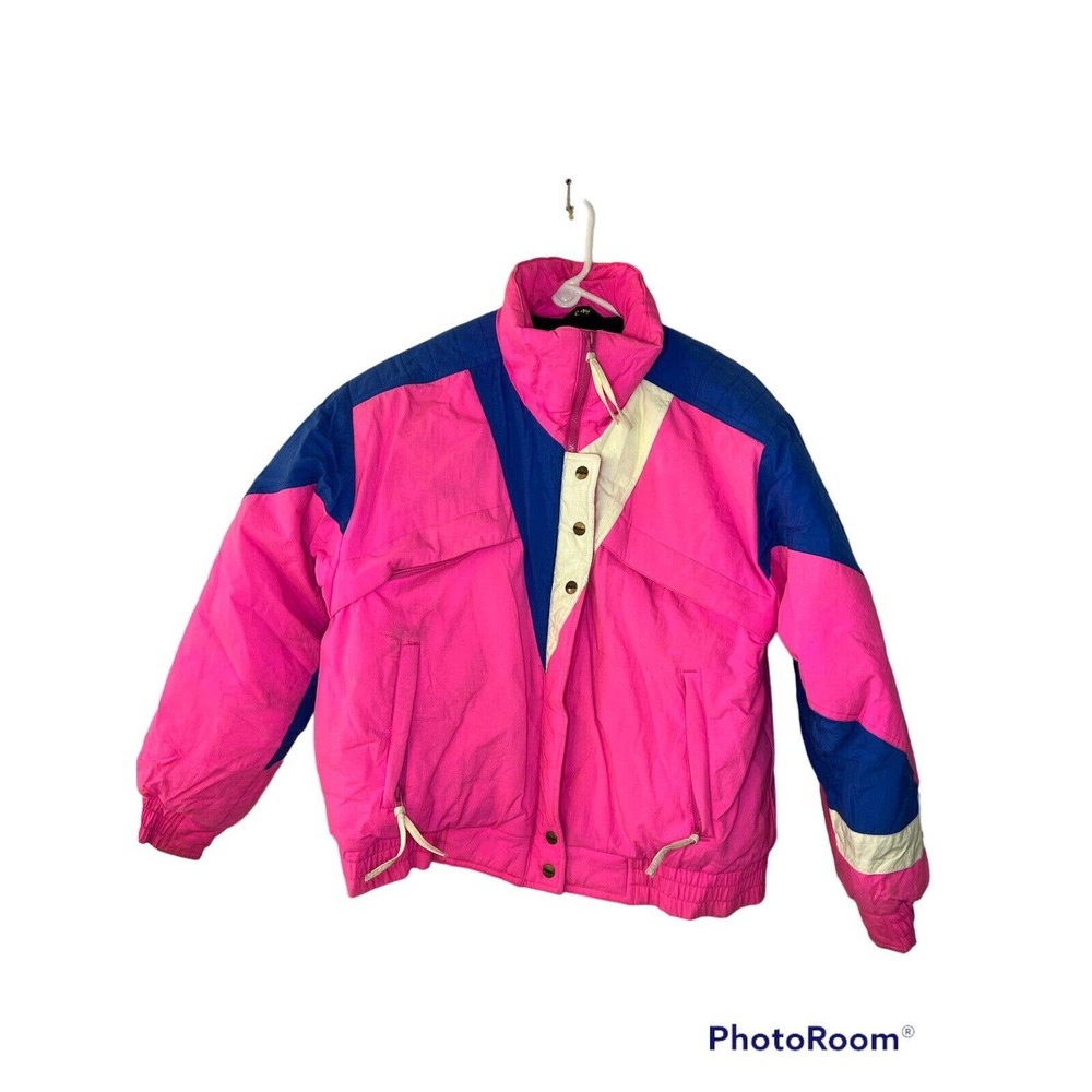 Vintage Neon Pink SKOR Competition Series Retro Ski Snow Puffer Jacket Medium